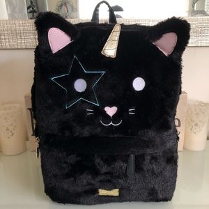 Betsey Johnson Black Unicorn Cat Furry Backpack